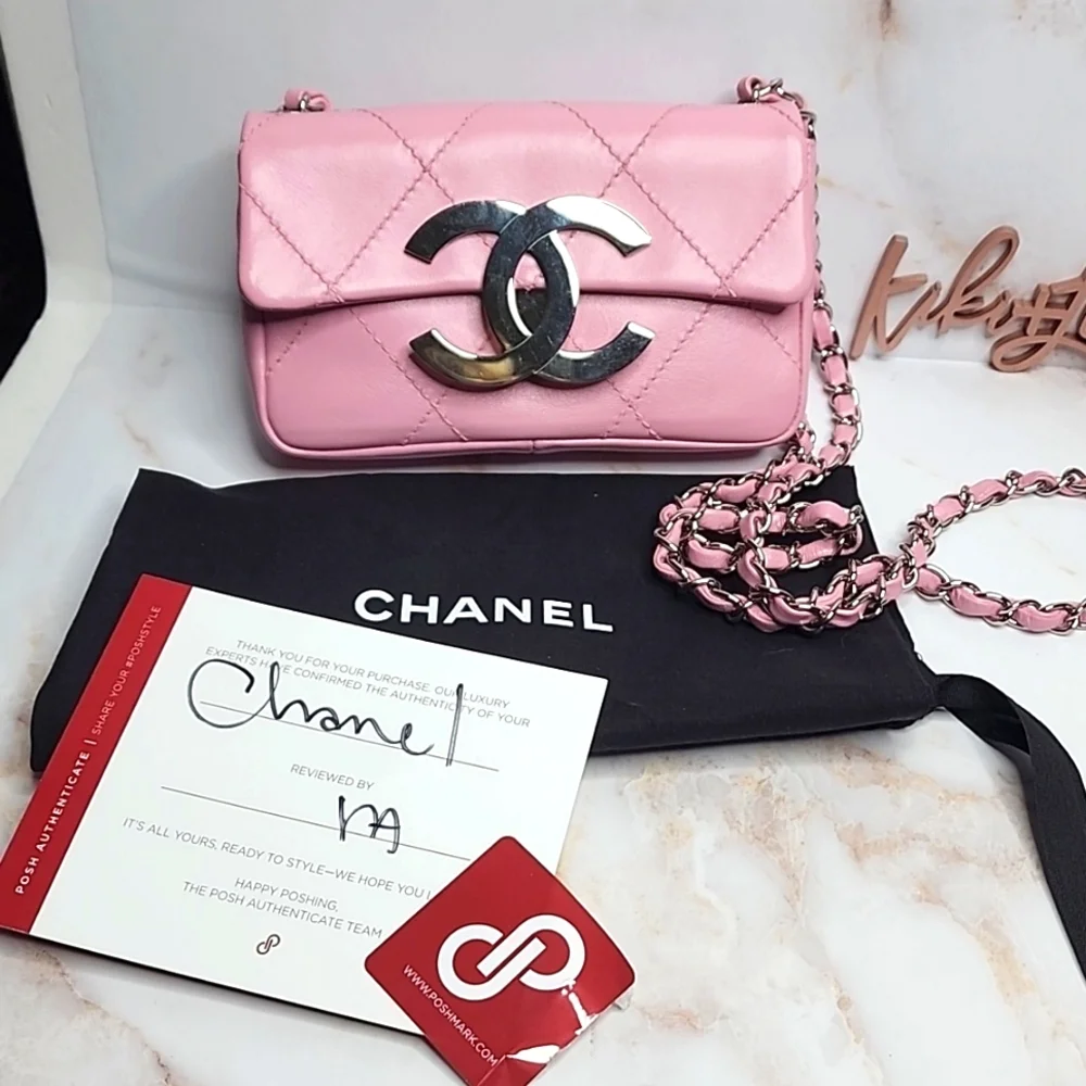 Chanel quilted extra large logo pink crossbody